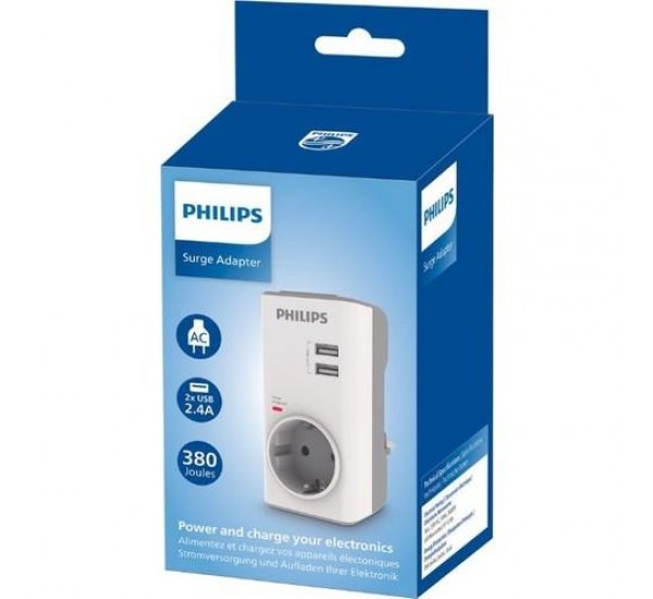 Philips CHP4010W Tekli Akım Koruma Priz 380J 2x Usba Max 2.4A Beyaz
