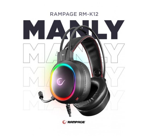 Rampage RM-K12 MANLY Siyah 7.1 Usb Surround RGB Işık Efektli Gaming Oyuncu Mikrofonlu Kulaklık