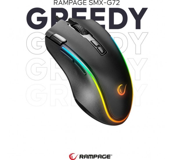 Rampage SMX-G72 GREEDY 8 Tuşlu Double Click Real RGB Ledli Makrolu 7200dpi Gaming Oyuncu Mouse